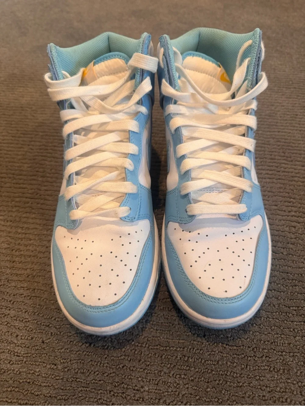 Nike Men’s White and Light Blue Dunk High-Top Sneakers